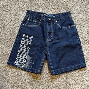 Southpole Youth Size 14 Blue Denim Shorts Skater Baggy Y2K Skull Jorts Spell Out